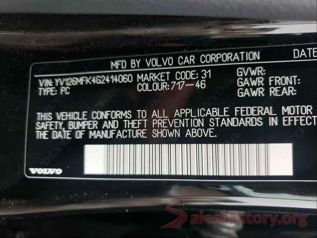 YV126MFK4G2414060 2016 VOLVO S60