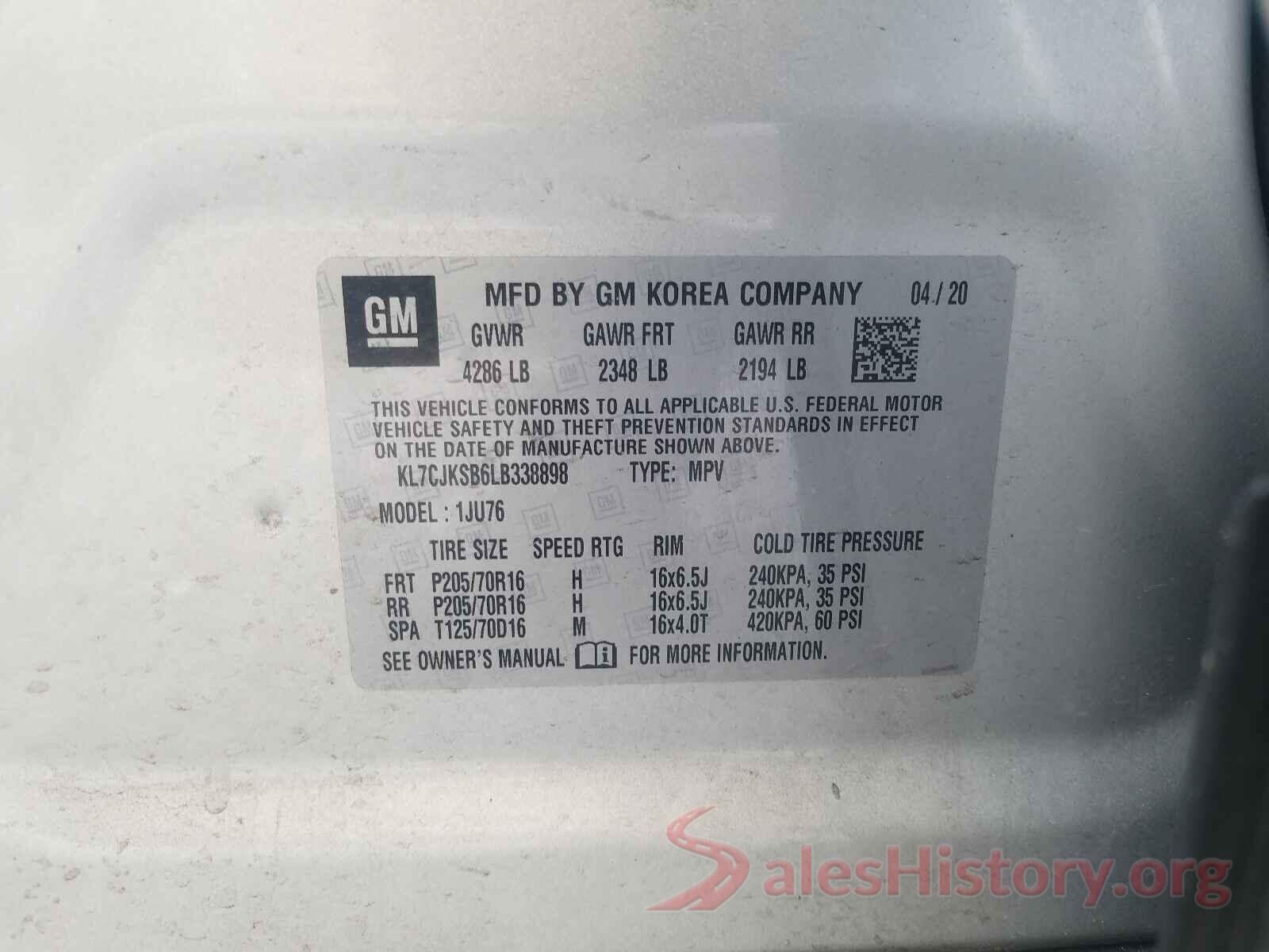 KL7CJKSB6LB338898 2020 CHEVROLET TRAX