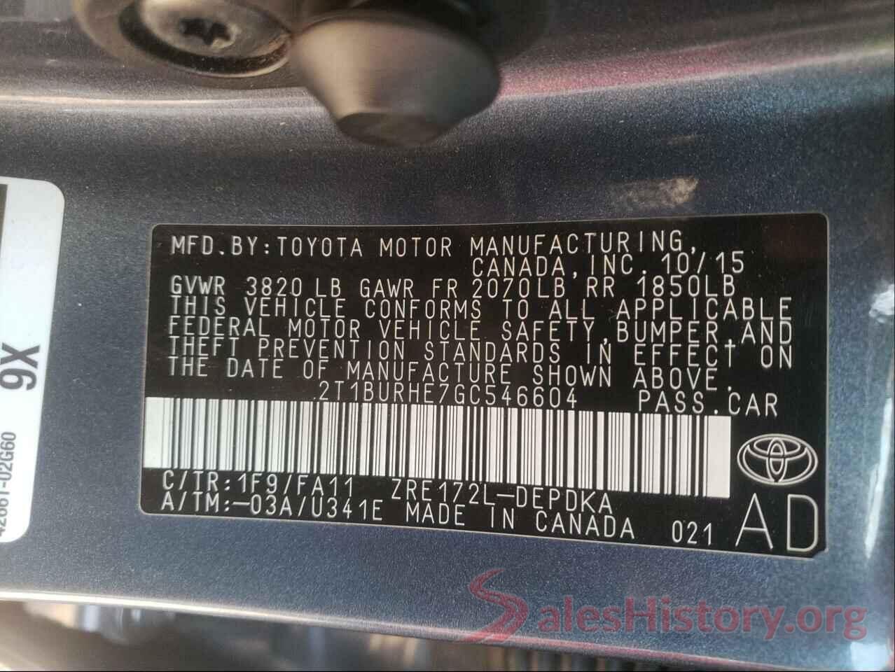 2T1BURHE7GC546604 2016 TOYOTA COROLLA