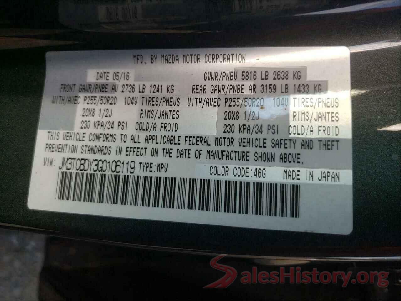 JM3TCBDY3G0106119 2016 MAZDA CX-9