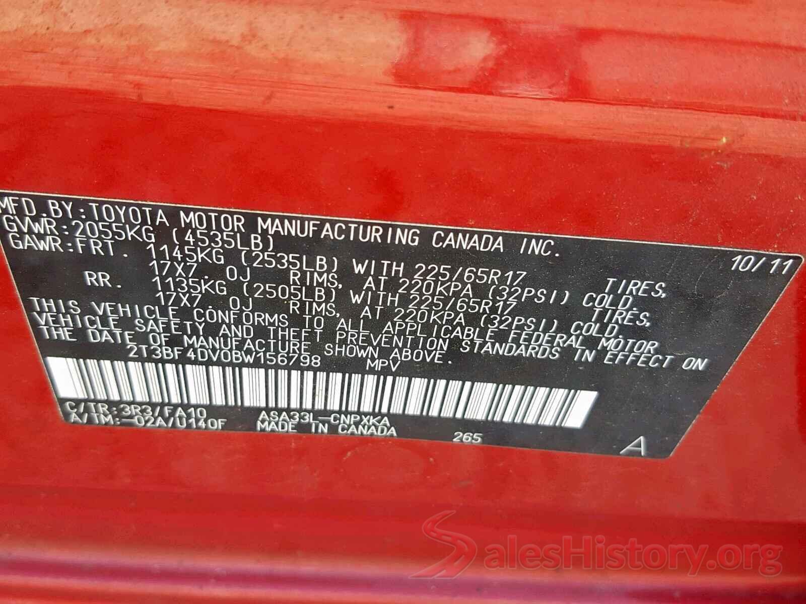 2T3BF4DV0BW156798 2011 TOYOTA RAV4