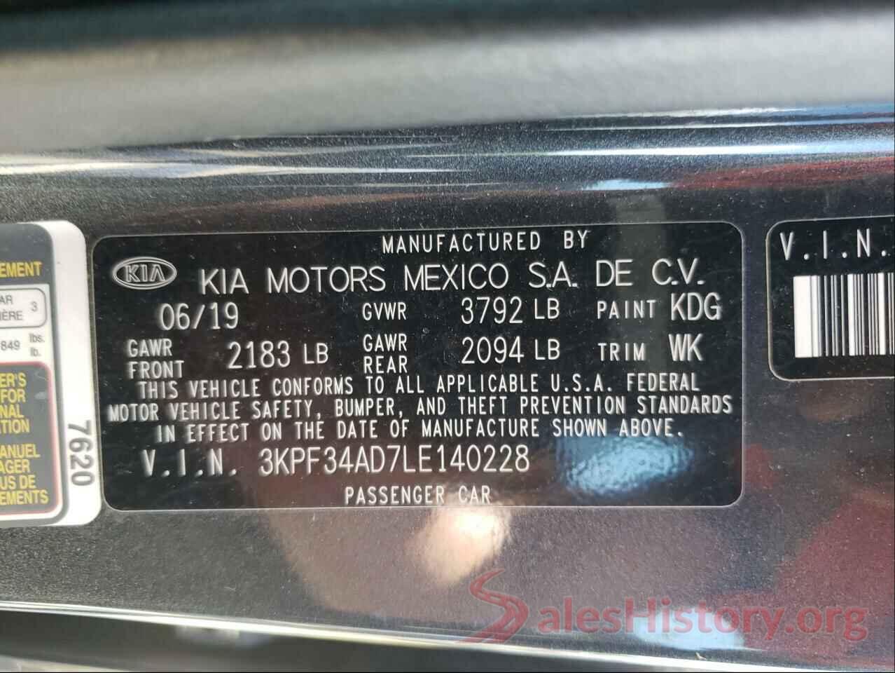 3KPF34AD7LE140228 2020 KIA FORTE