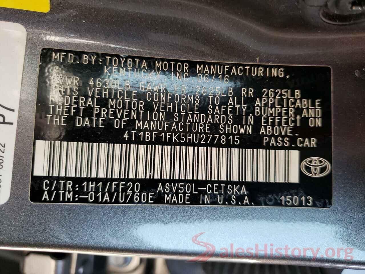 4T1BF1FK5HU277815 2017 TOYOTA CAMRY