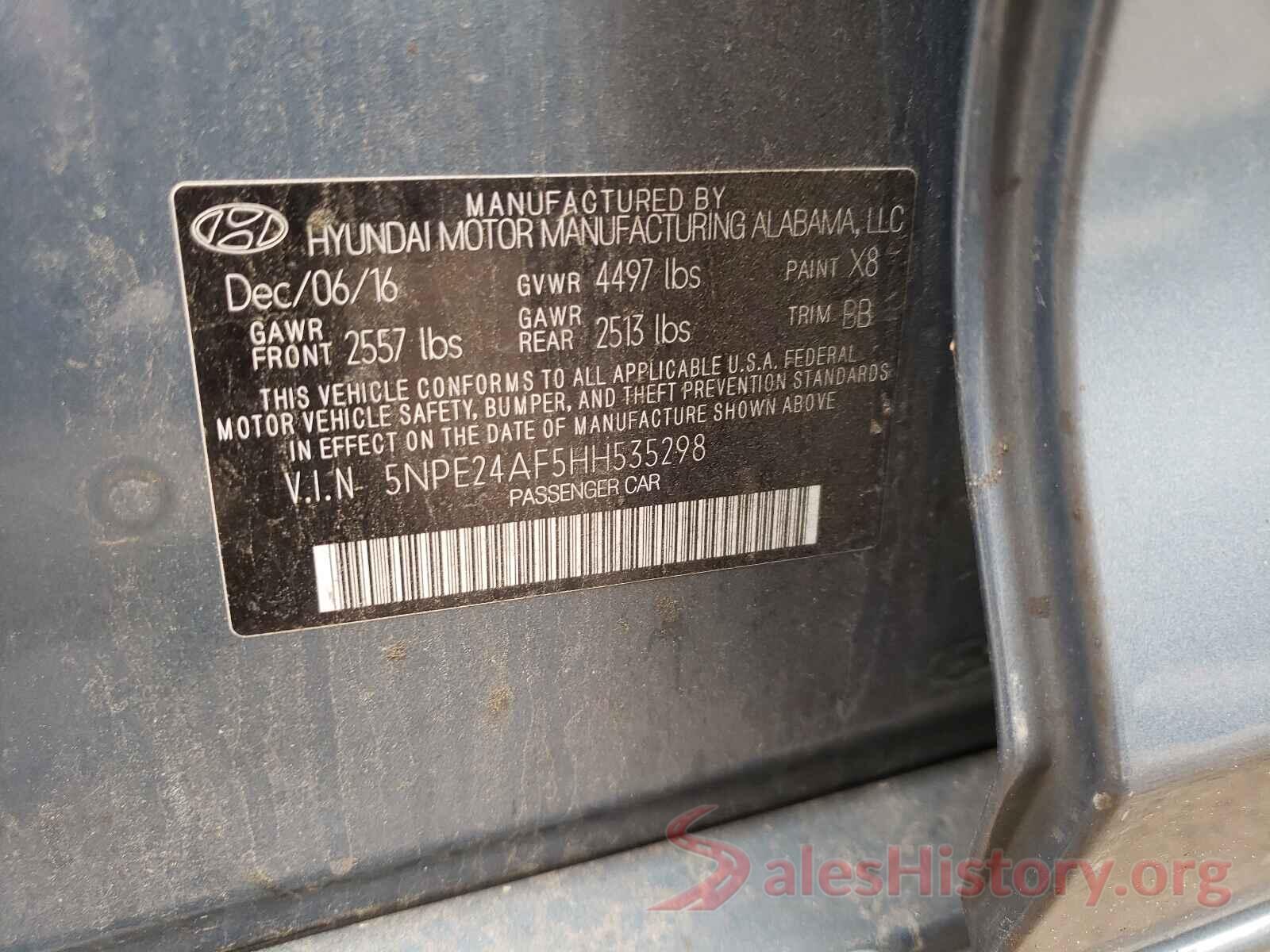 5NPE24AF5HH535298 2017 HYUNDAI SONATA