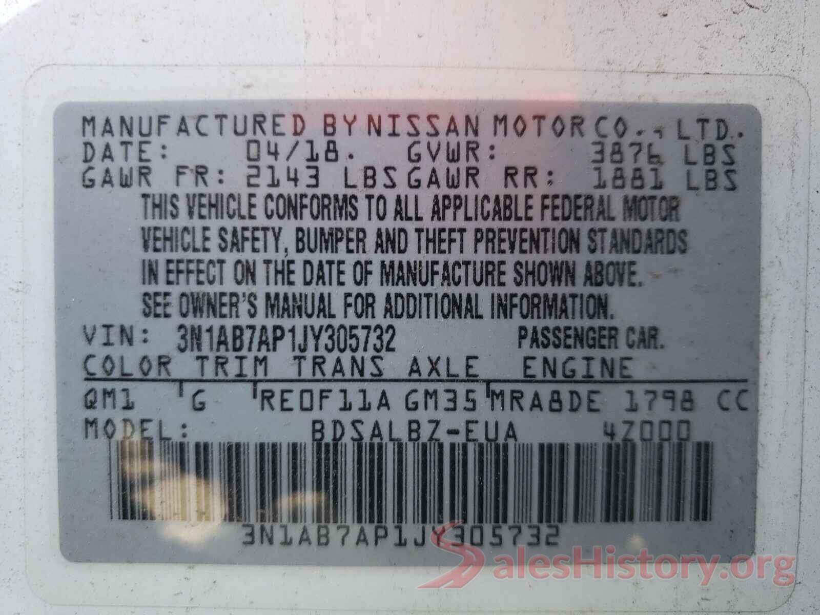 3N1AB7AP1JY305732 2018 NISSAN SENTRA