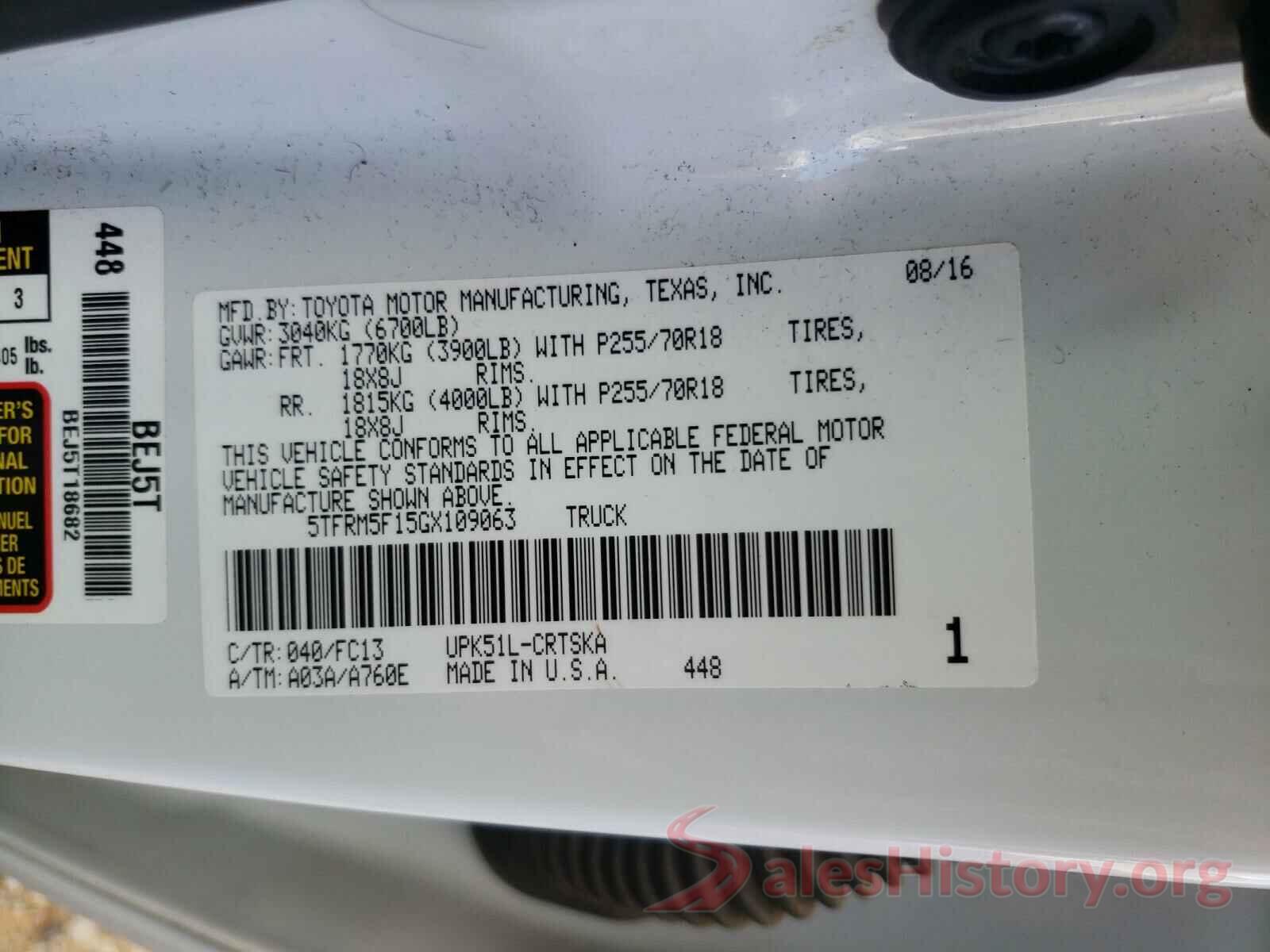 5TFRM5F15GX109063 2016 TOYOTA TUNDRA