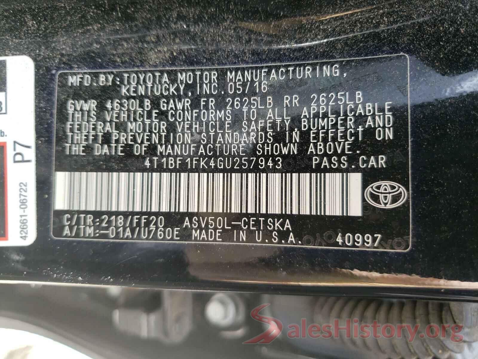 4T1BF1FK4GU257943 2016 TOYOTA CAMRY