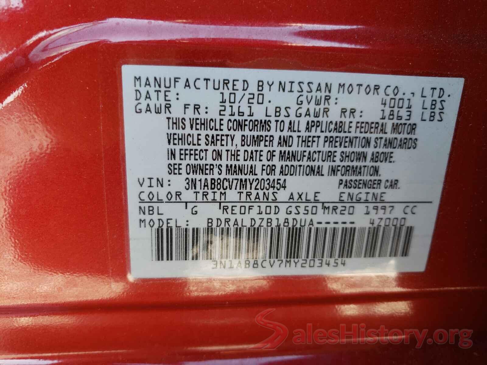 3N1AB8CV7MY203454 2021 NISSAN SENTRA