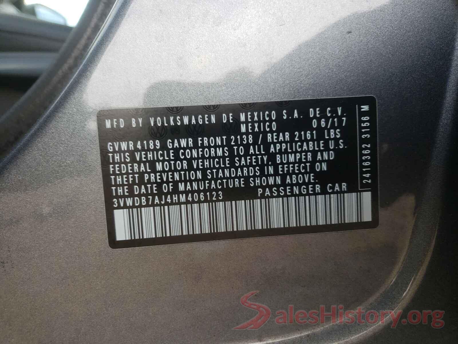 3VWDB7AJ4HM406123 2017 VOLKSWAGEN JETTA