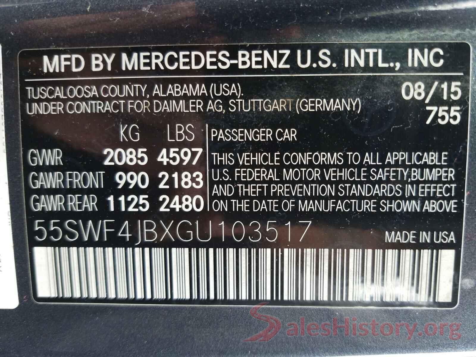 55SWF4JBXGU103517 2016 MERCEDES-BENZ C CLASS