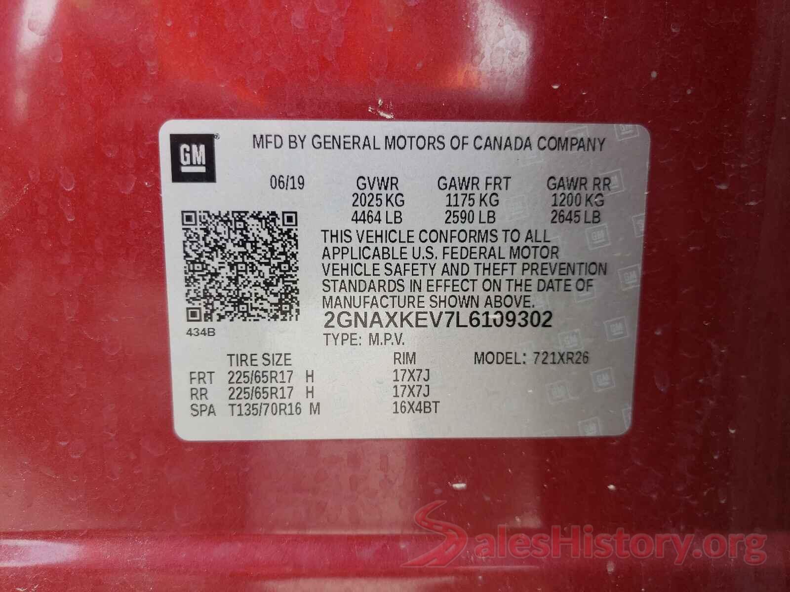 2GNAXKEV7L6109302 2020 CHEVROLET EQUINOX