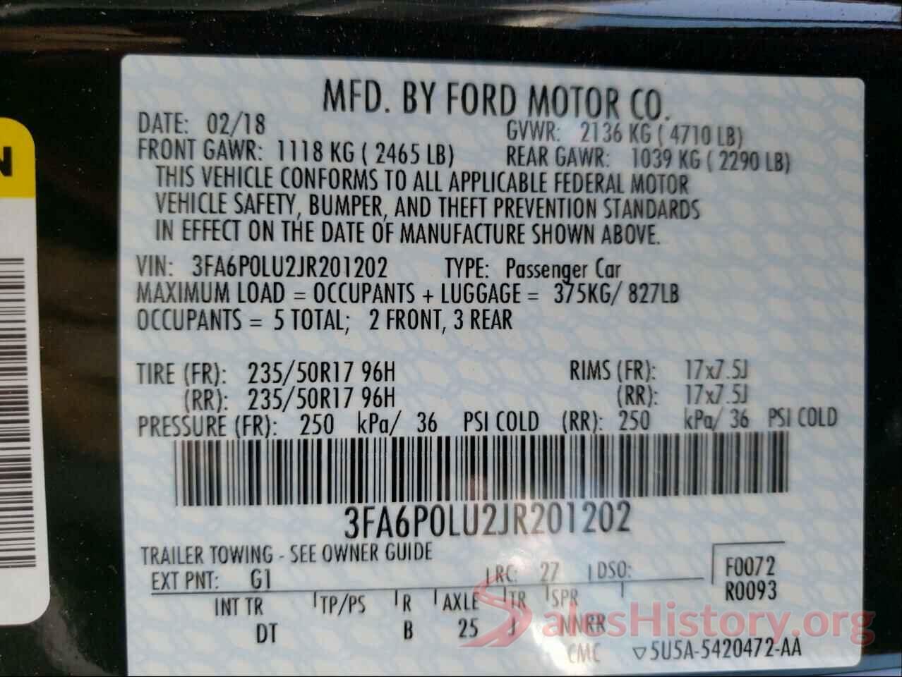 3FA6P0LU2JR201202 2018 FORD FUSION