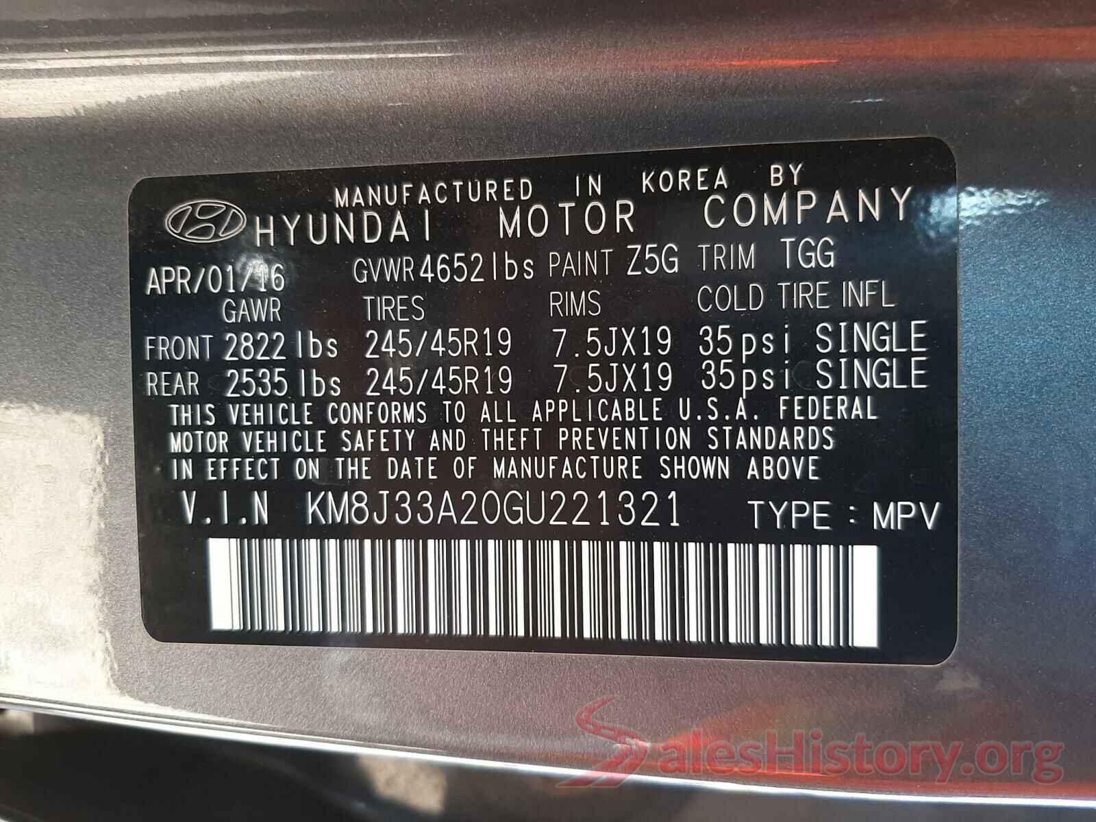 KM8J33A20GU221321 2016 HYUNDAI TUCSON