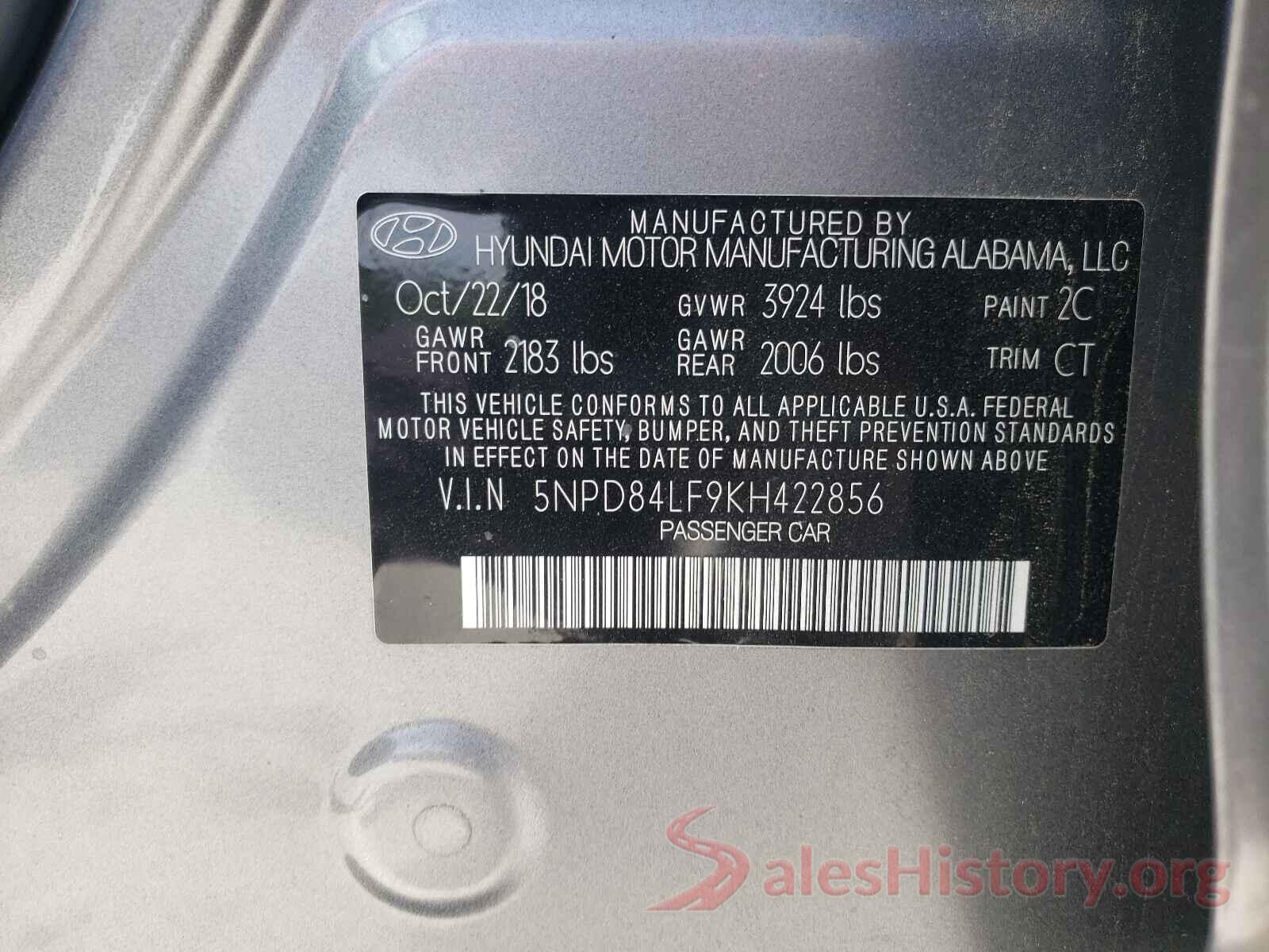 5NPD84LF9KH422856 2019 HYUNDAI ELANTRA