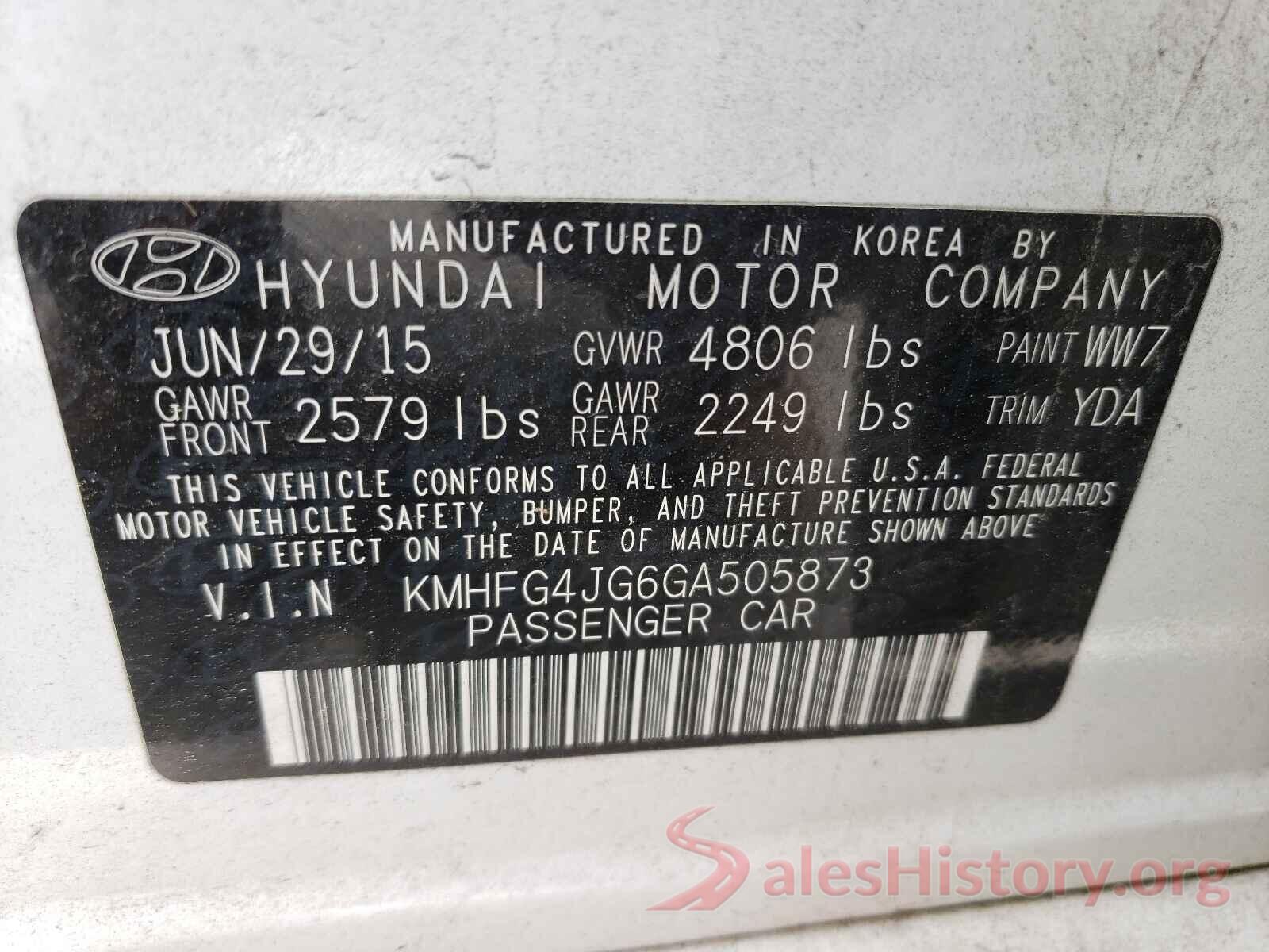 KMHFG4JG6GA505873 2016 HYUNDAI AZERA