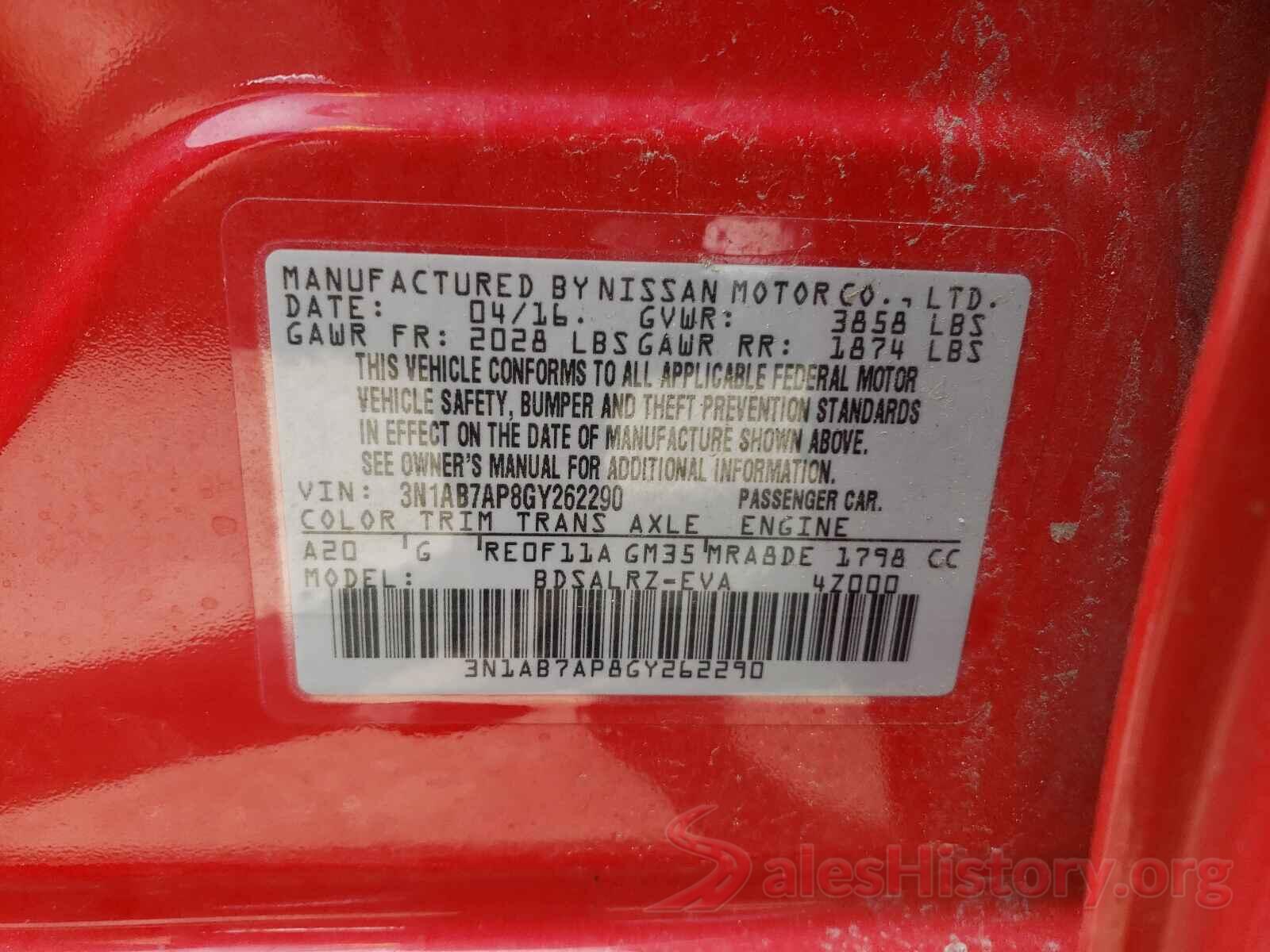 3N1AB7AP8GY262290 2016 NISSAN SENTRA