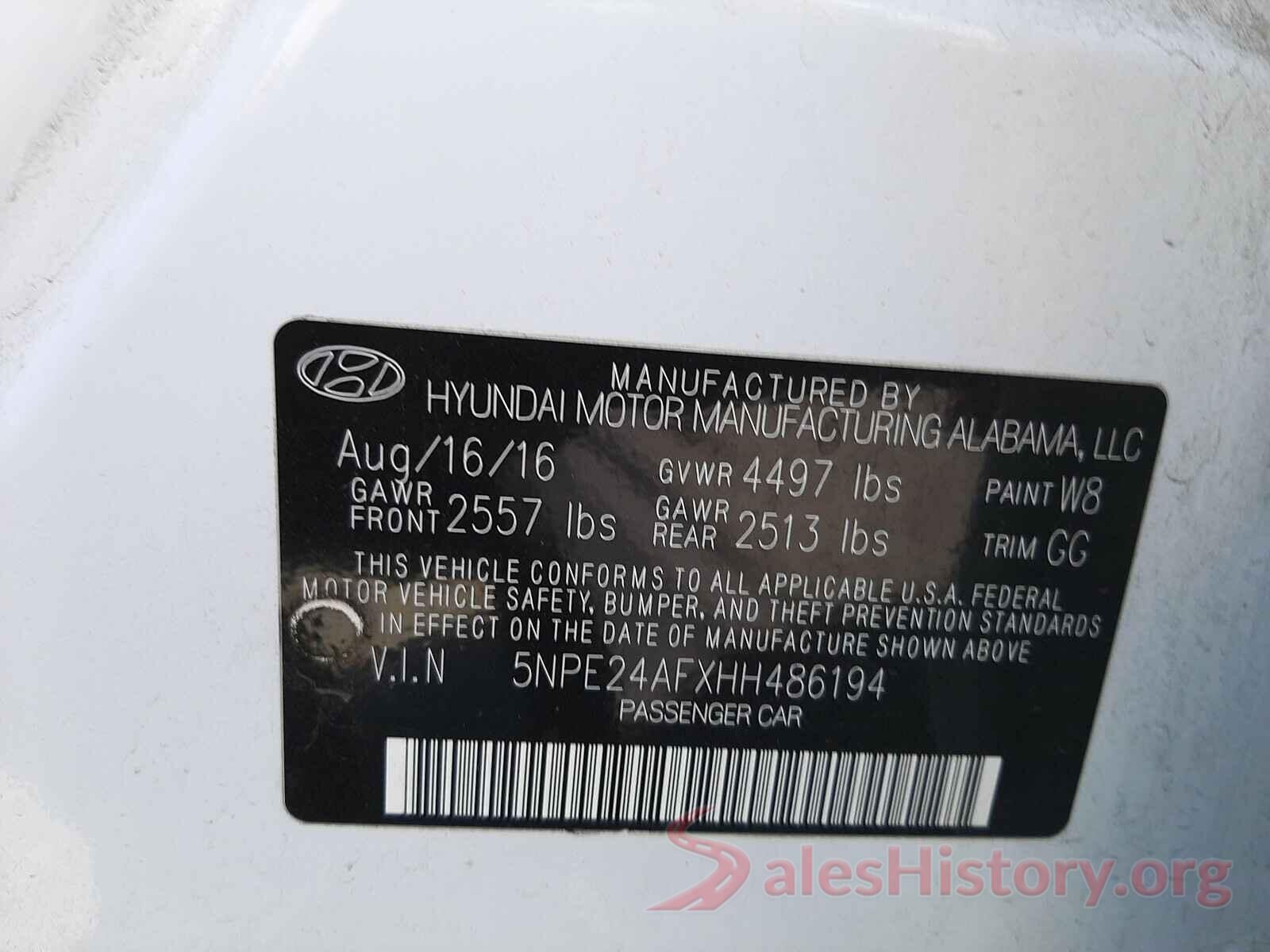 5NPE24AFXHH486194 2017 HYUNDAI SONATA