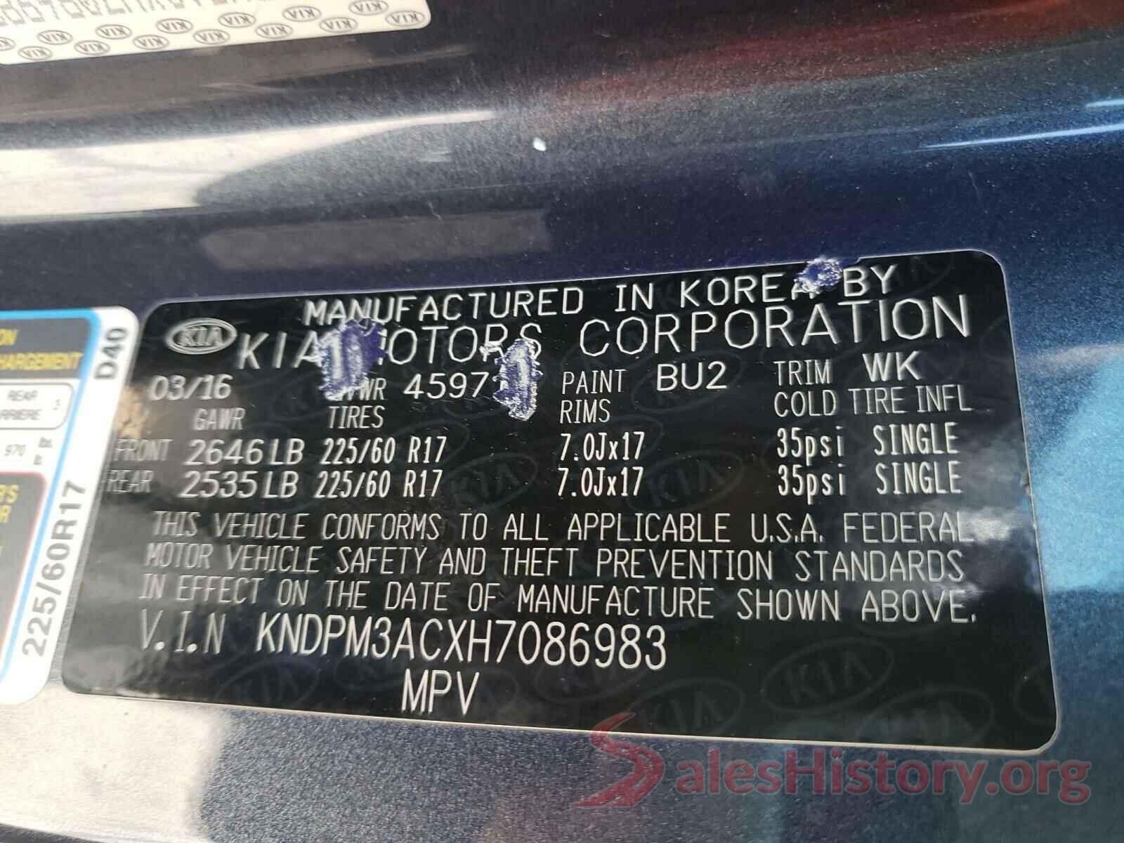 KNDPM3ACXH7086983 2017 KIA SPORTAGE