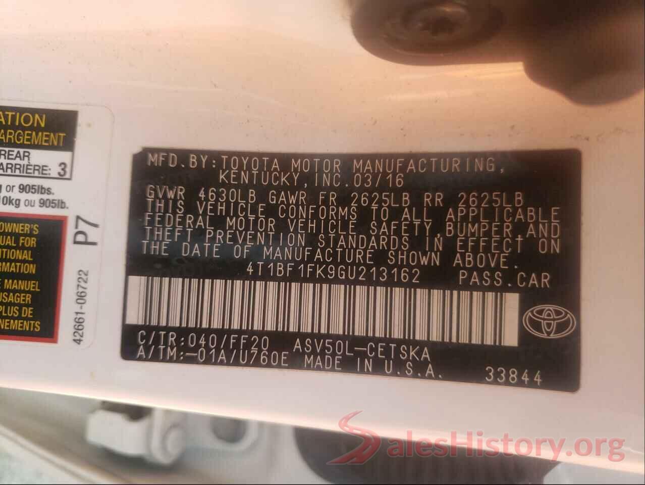 4T1BF1FK9GU213162 2016 TOYOTA CAMRY