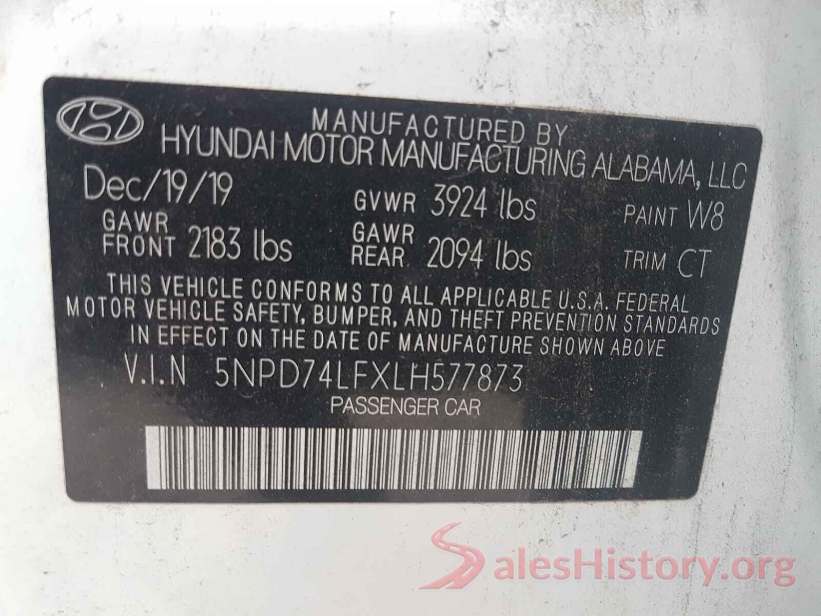 5NPD74LFXLH577873 2020 HYUNDAI ELANTRA