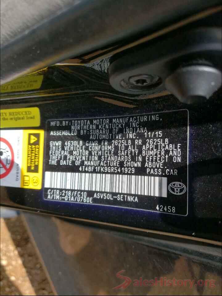 4T4BF1FK9GR541929 2016 TOYOTA CAMRY