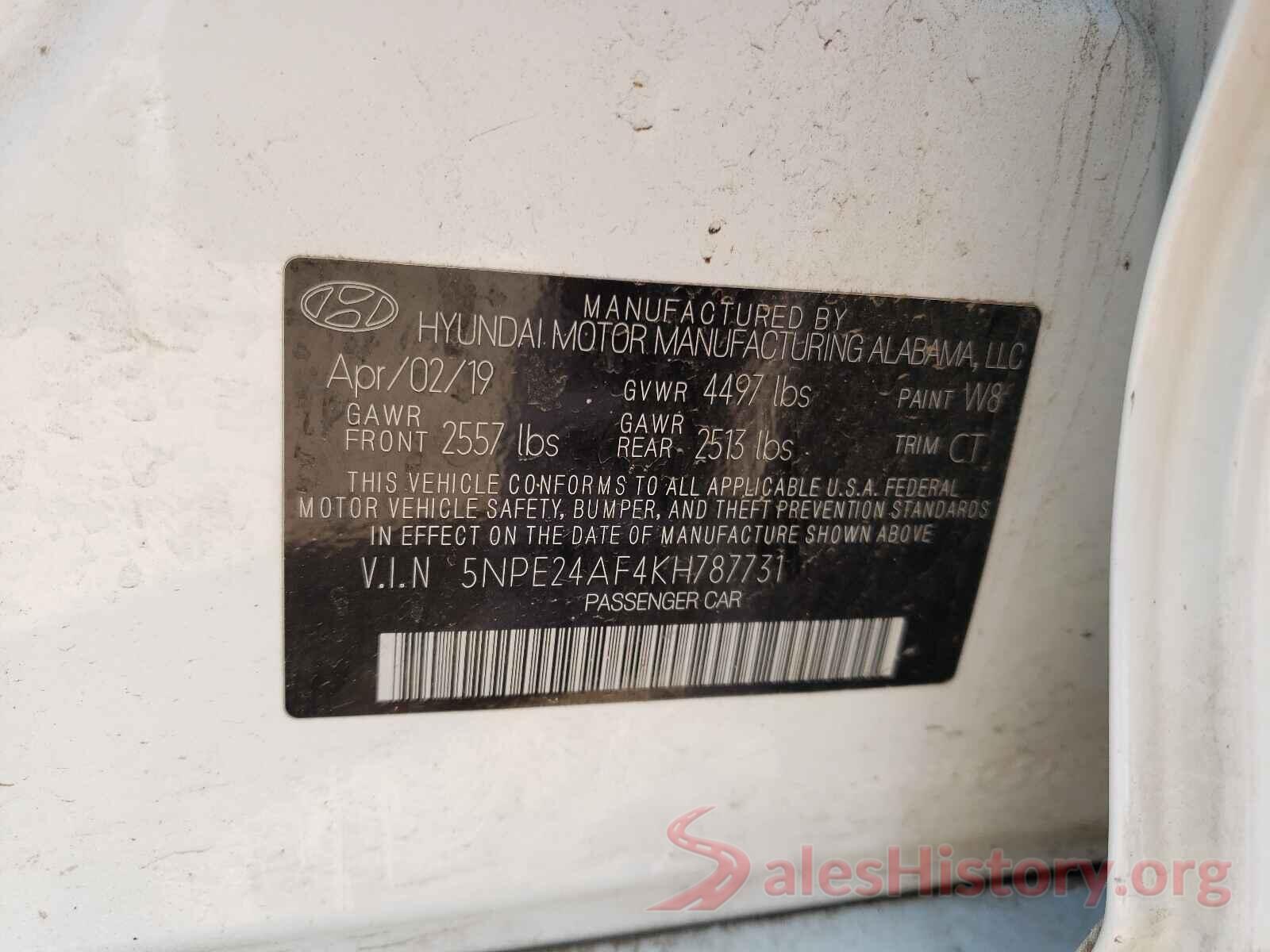 5NPE24AF4KH787731 2019 HYUNDAI SONATA