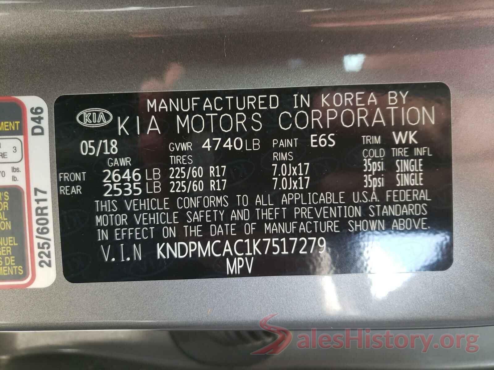 KNDPMCAC1K7517279 2019 KIA SPORTAGE