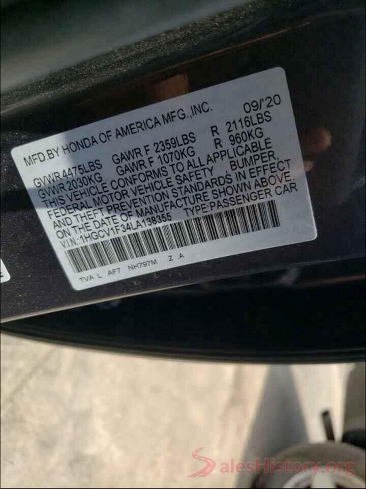 1HGCV1F34LA138355 2020 HONDA ACCORD