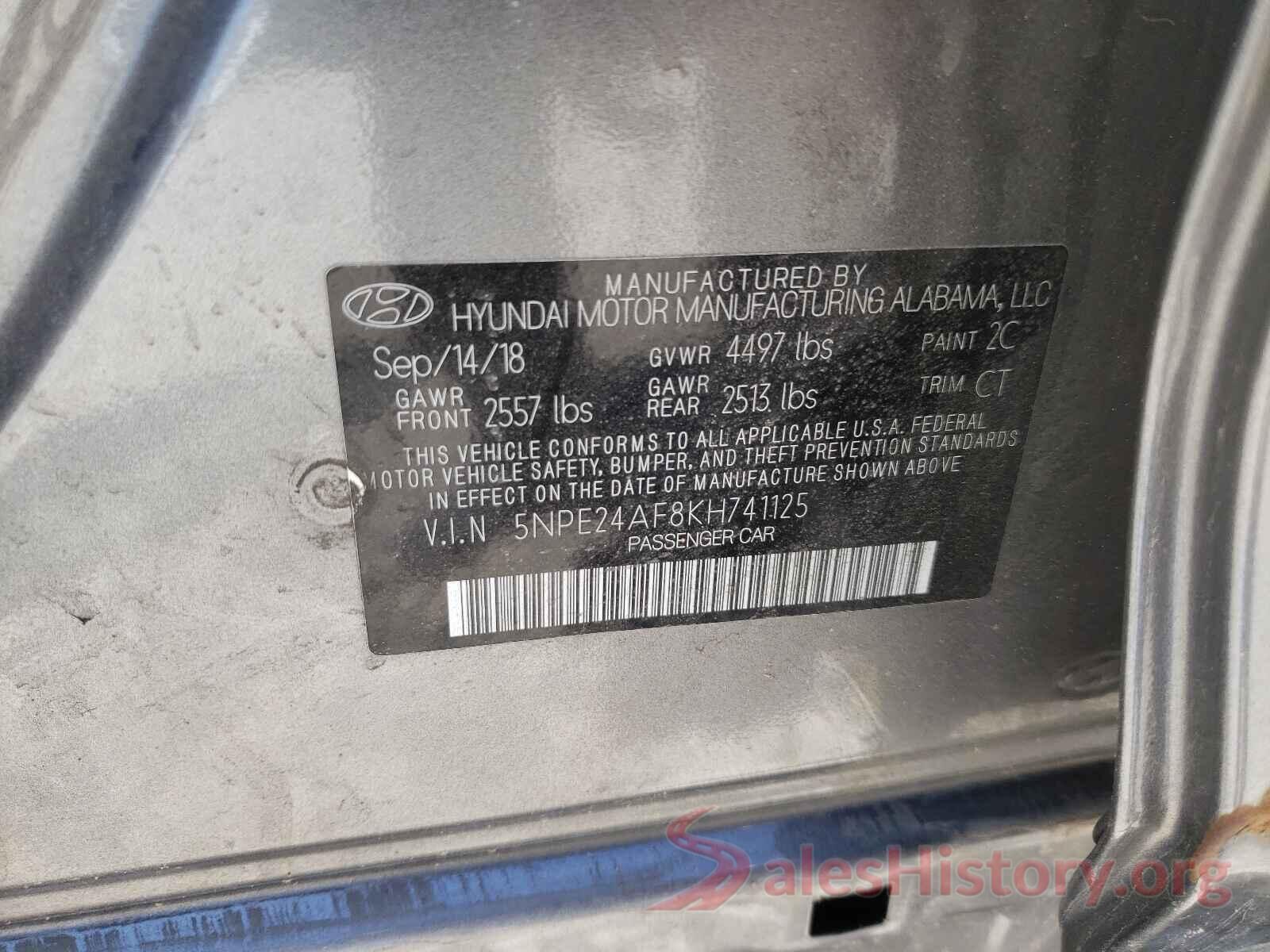 5NPE24AF8KH741125 2019 HYUNDAI SONATA