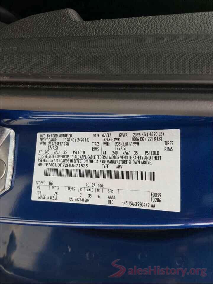 1FMCU0F72HUE71525 2017 FORD ESCAPE