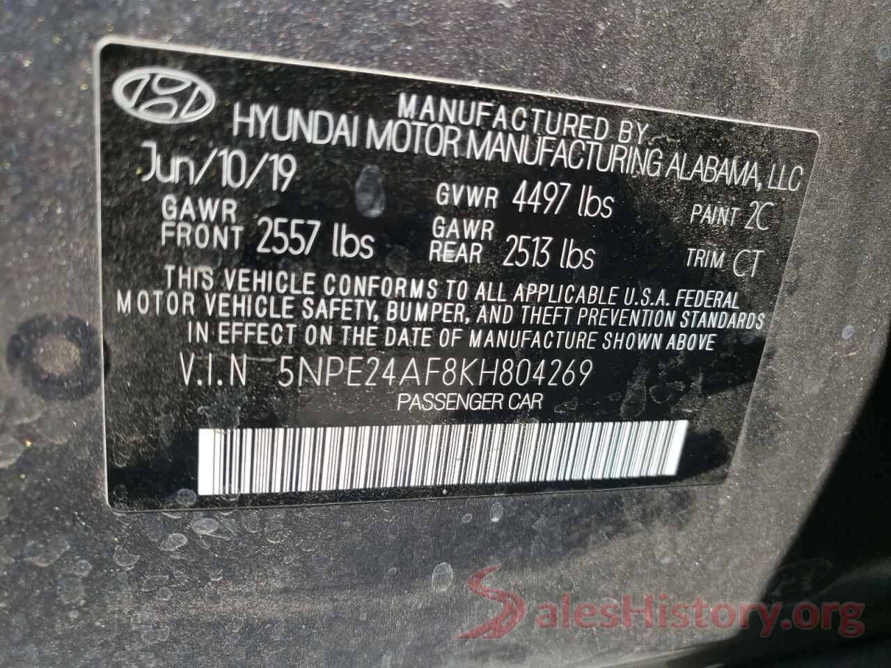 5NPE24AF8KH804269 2019 HYUNDAI SONATA