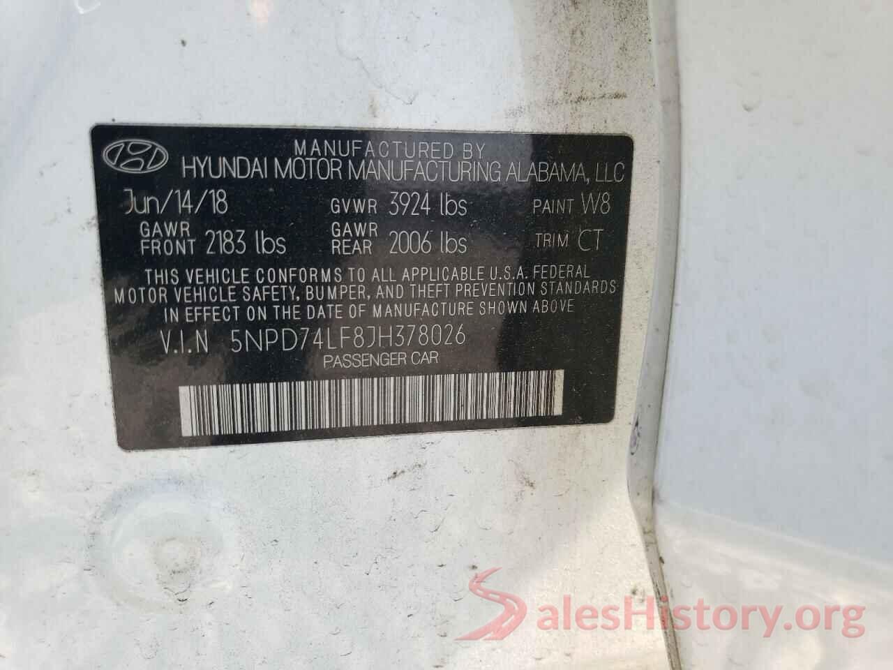 5NPD74LF8JH378026 2018 HYUNDAI ELANTRA