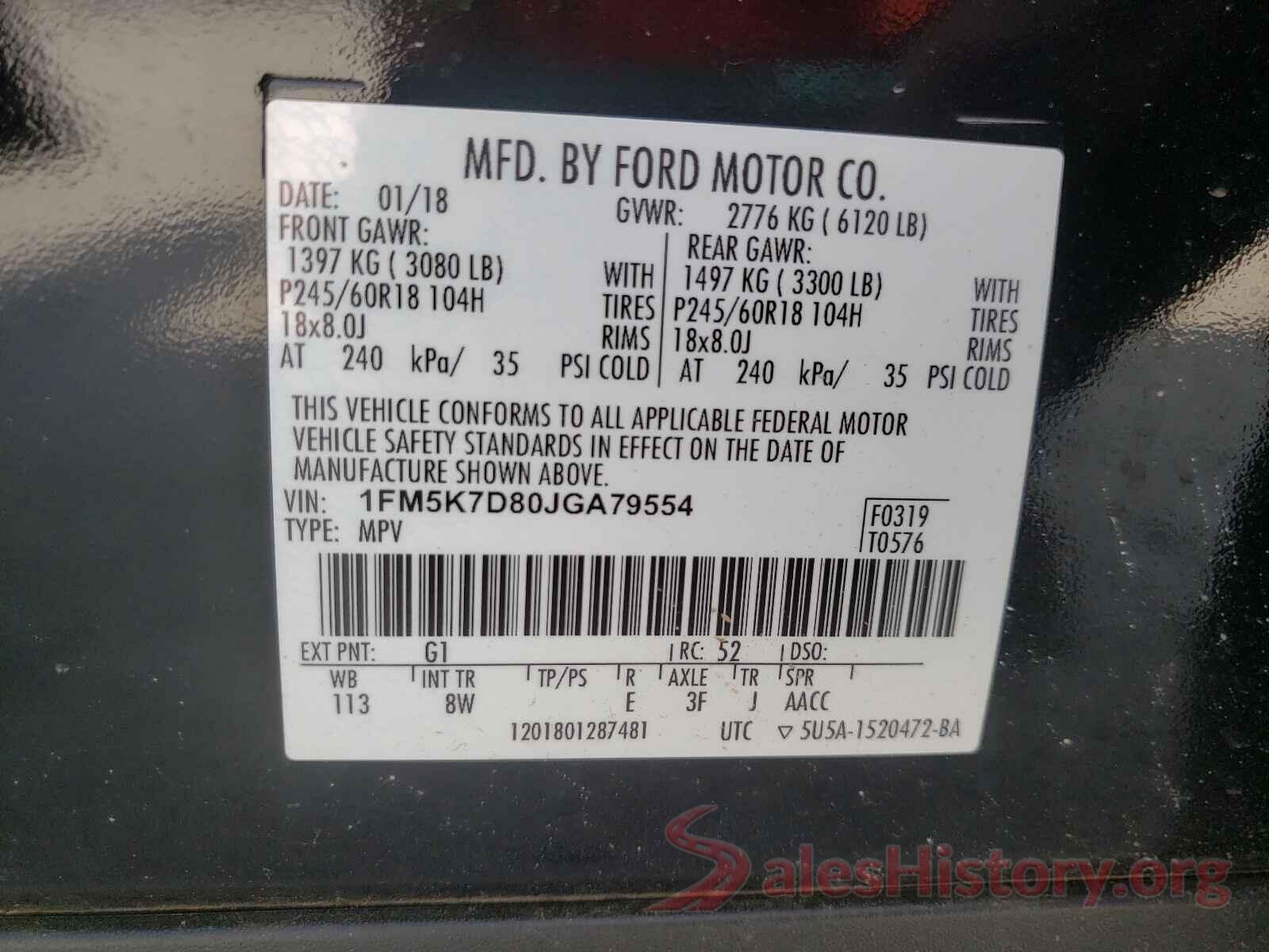 1FM5K7D80JGA79554 2018 FORD EXPLORER