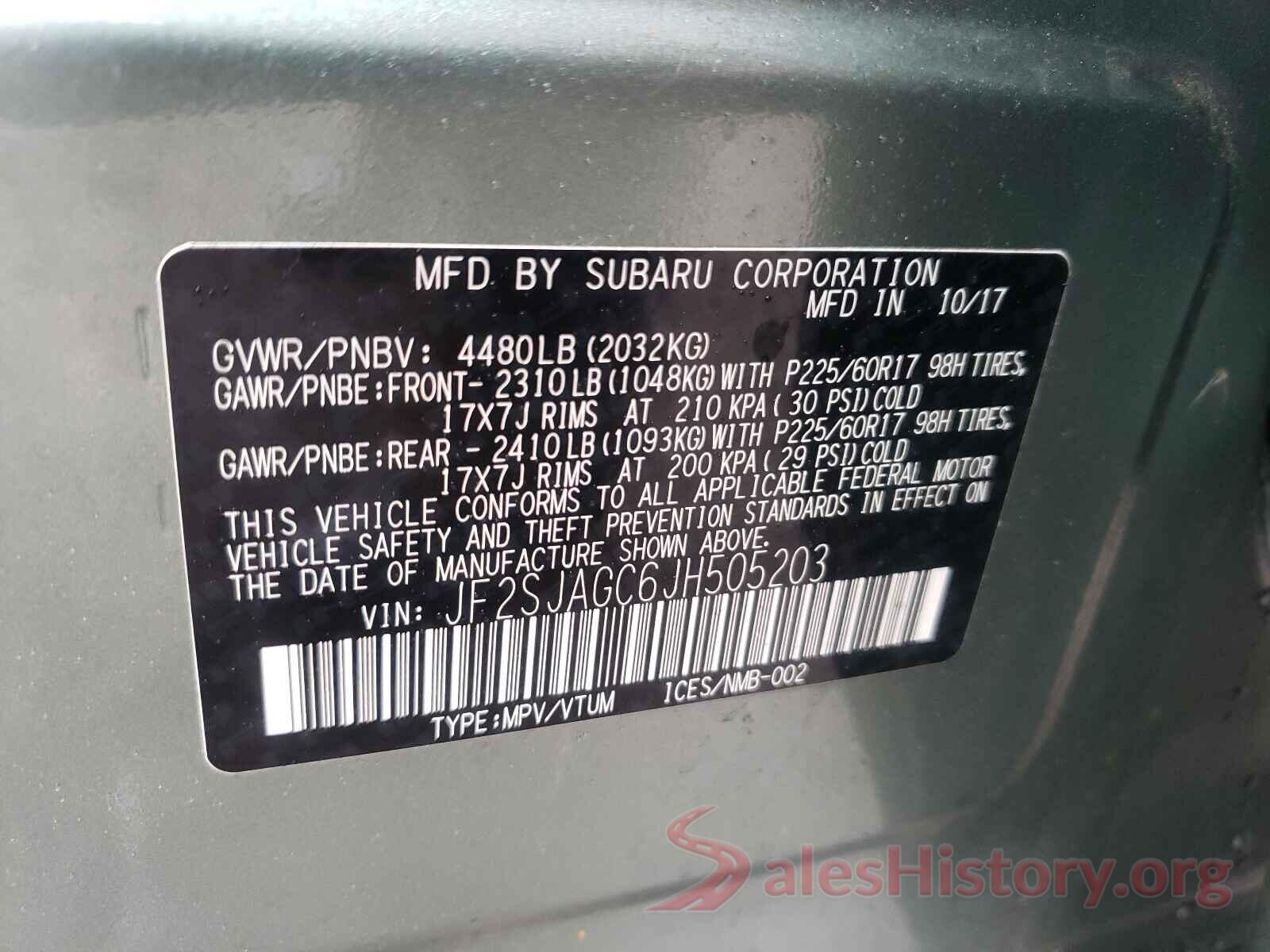 JF2SJAGC6JH505203 2018 SUBARU FORESTER