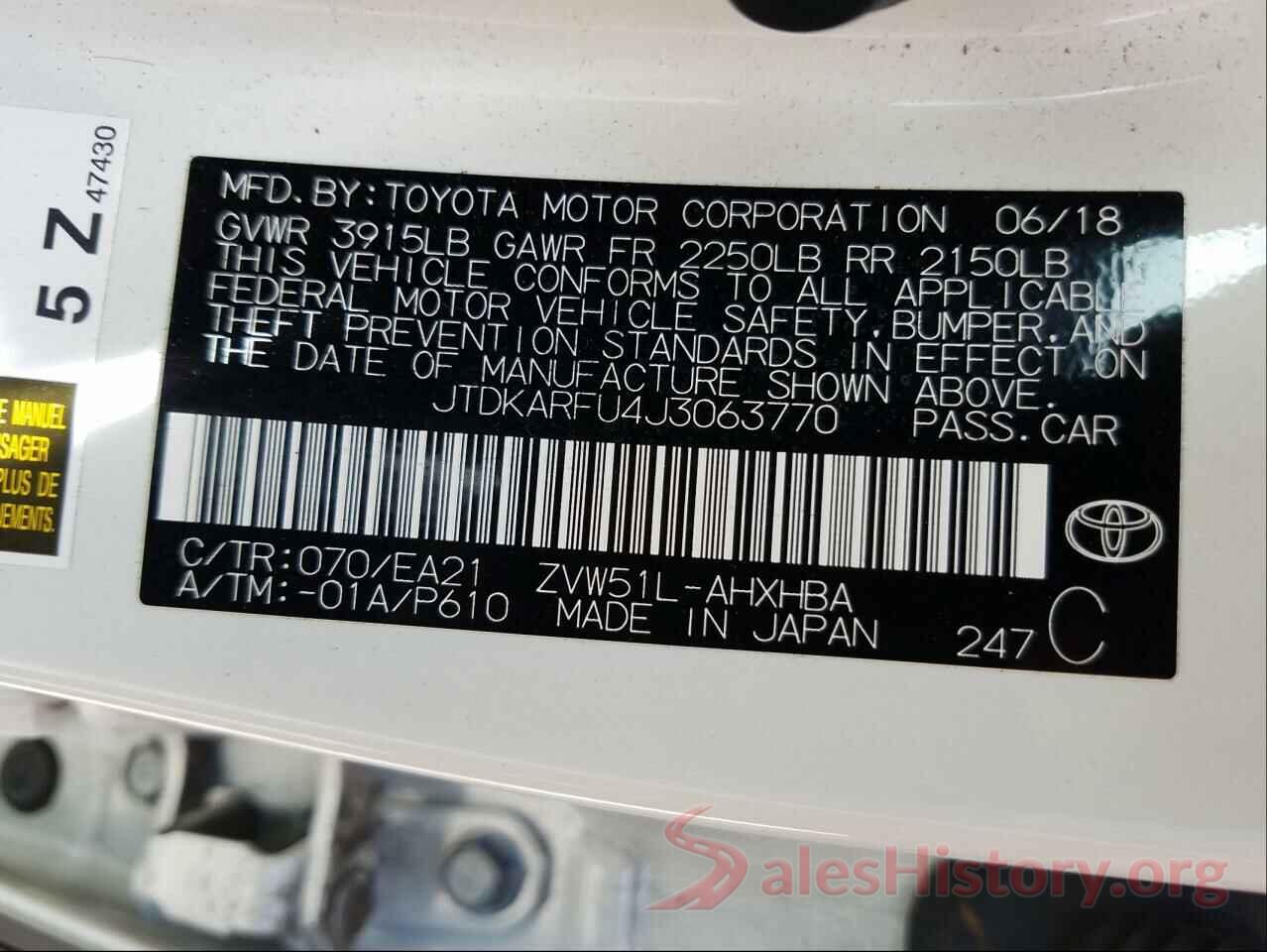 JTDKARFU4J3063770 2018 TOYOTA PRIUS