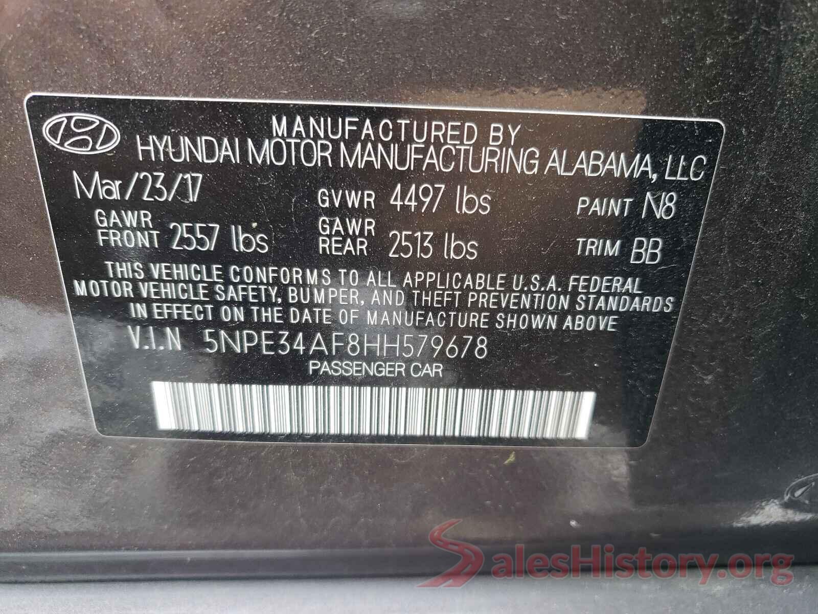 5NPE34AF8HH579678 2017 HYUNDAI SONATA