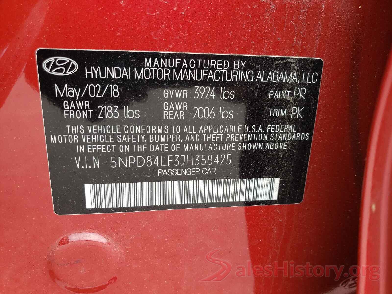 5NPD84LF3JH358425 2018 HYUNDAI ELANTRA