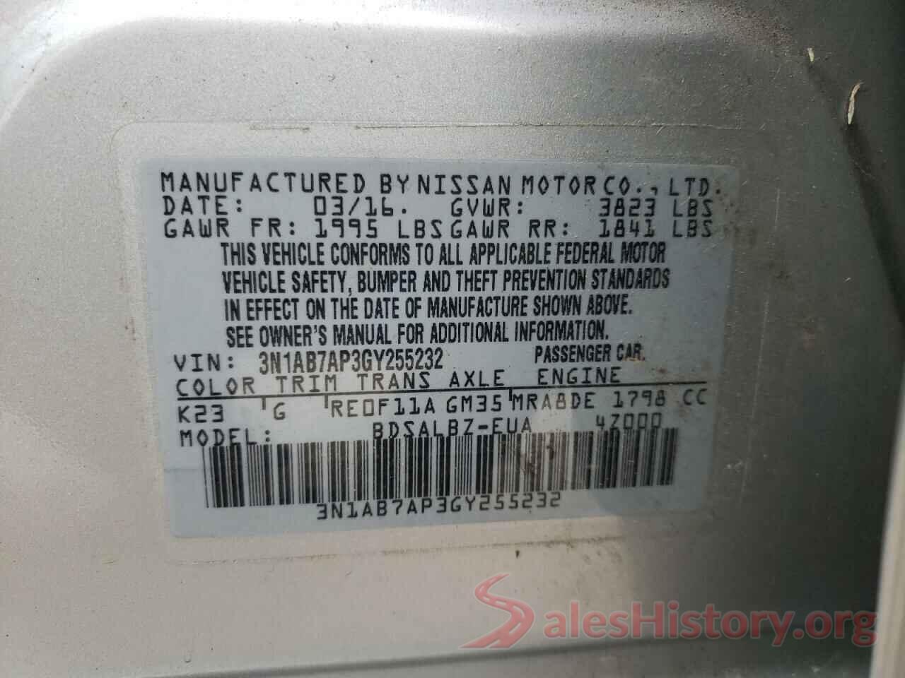 3N1AB7AP3GY255232 2016 NISSAN SENTRA