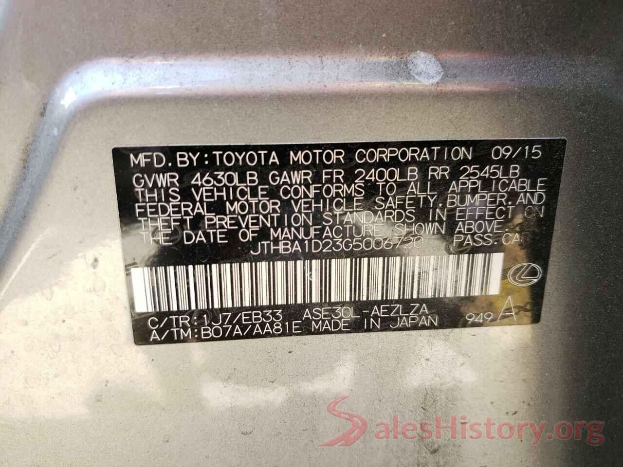 JTHBA1D23G5006720 2016 LEXUS IS