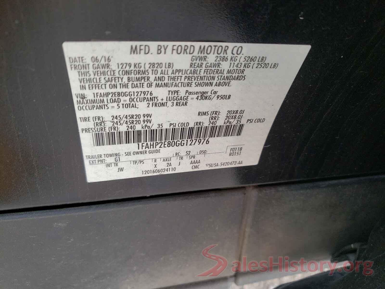 1FAHP2E80GG127976 2016 FORD TAURUS