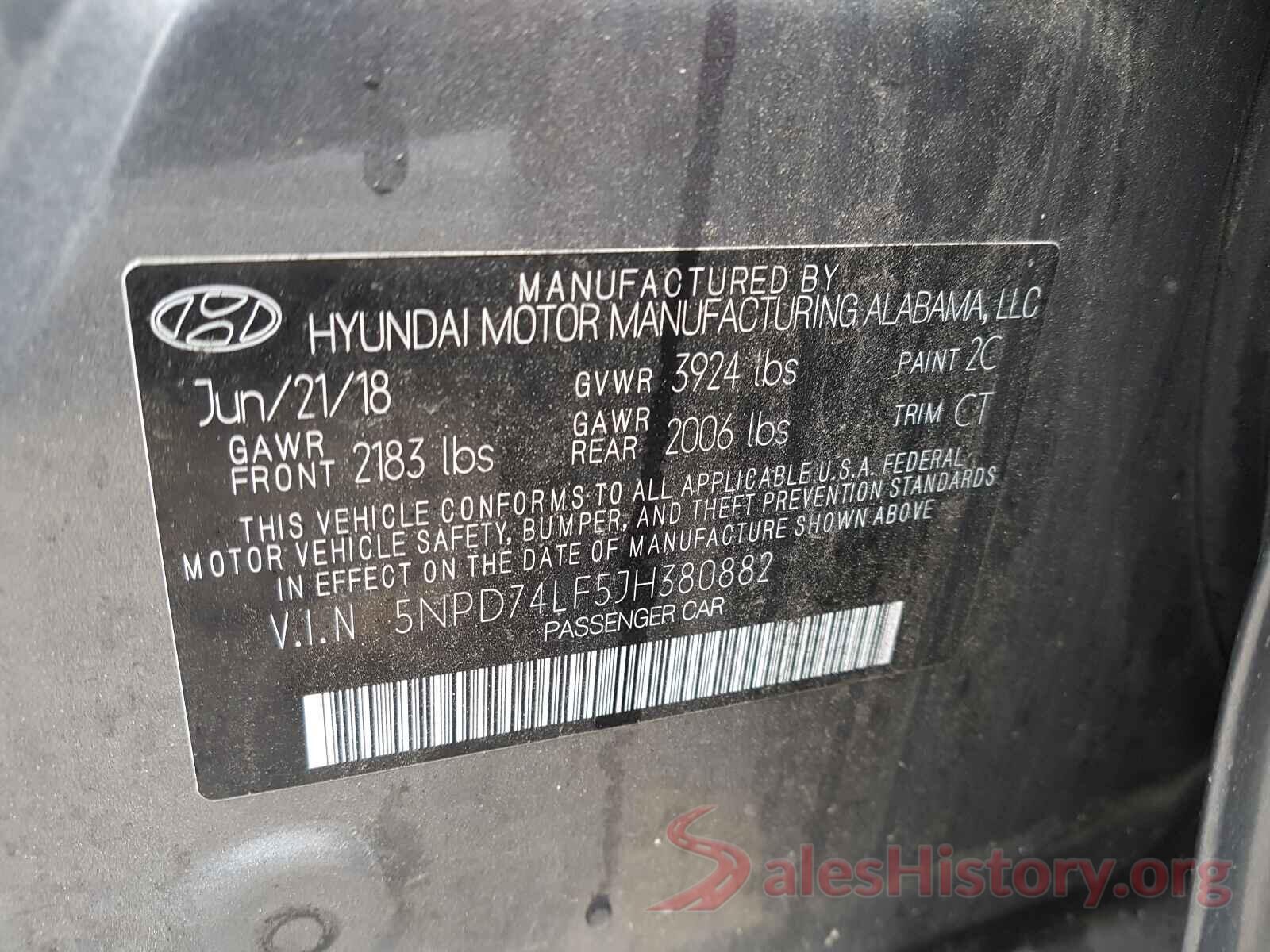 5NPD74LF5JH380882 2018 HYUNDAI ELANTRA