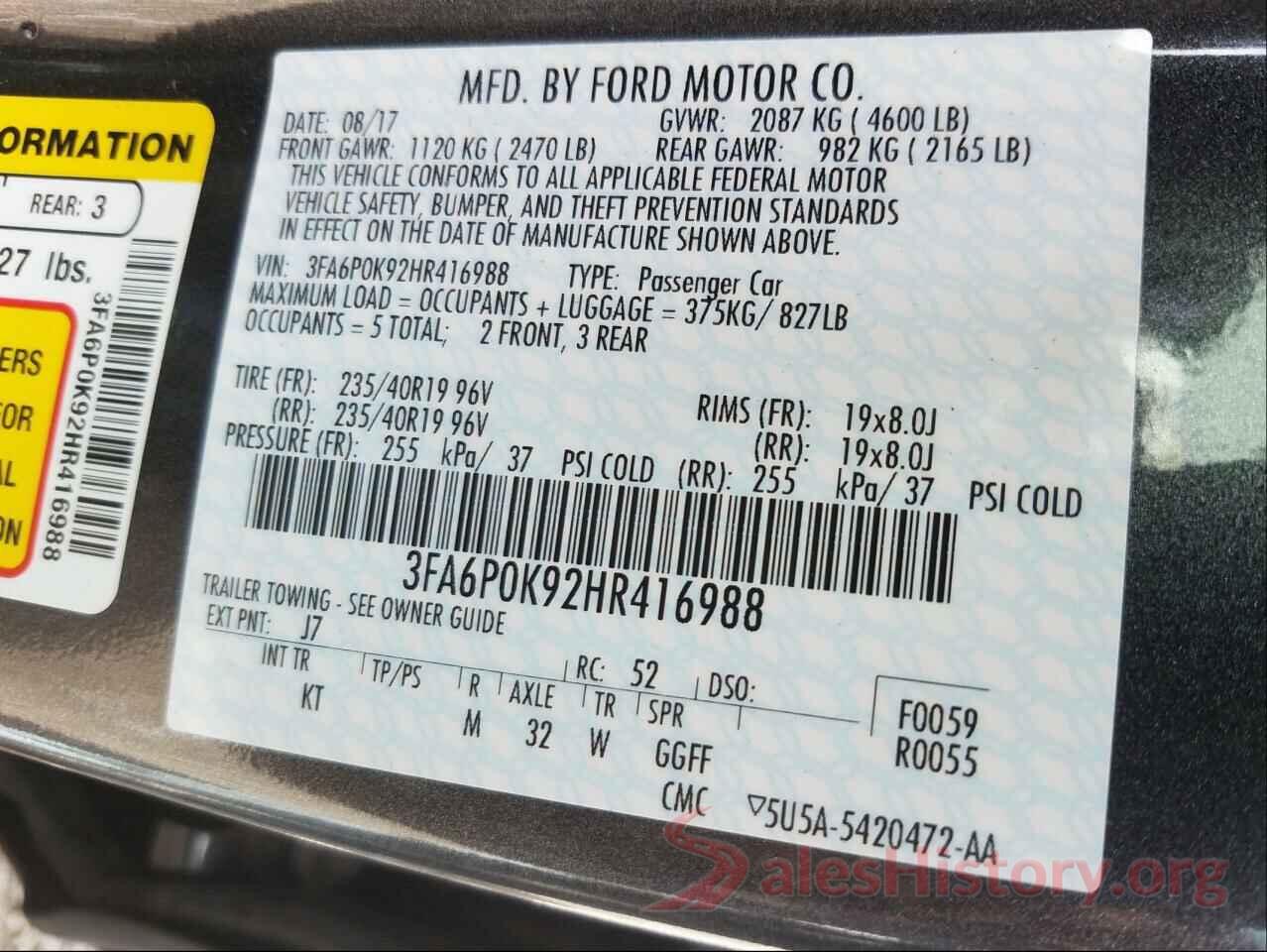 3FA6P0K92HR416988 2017 FORD FUSION