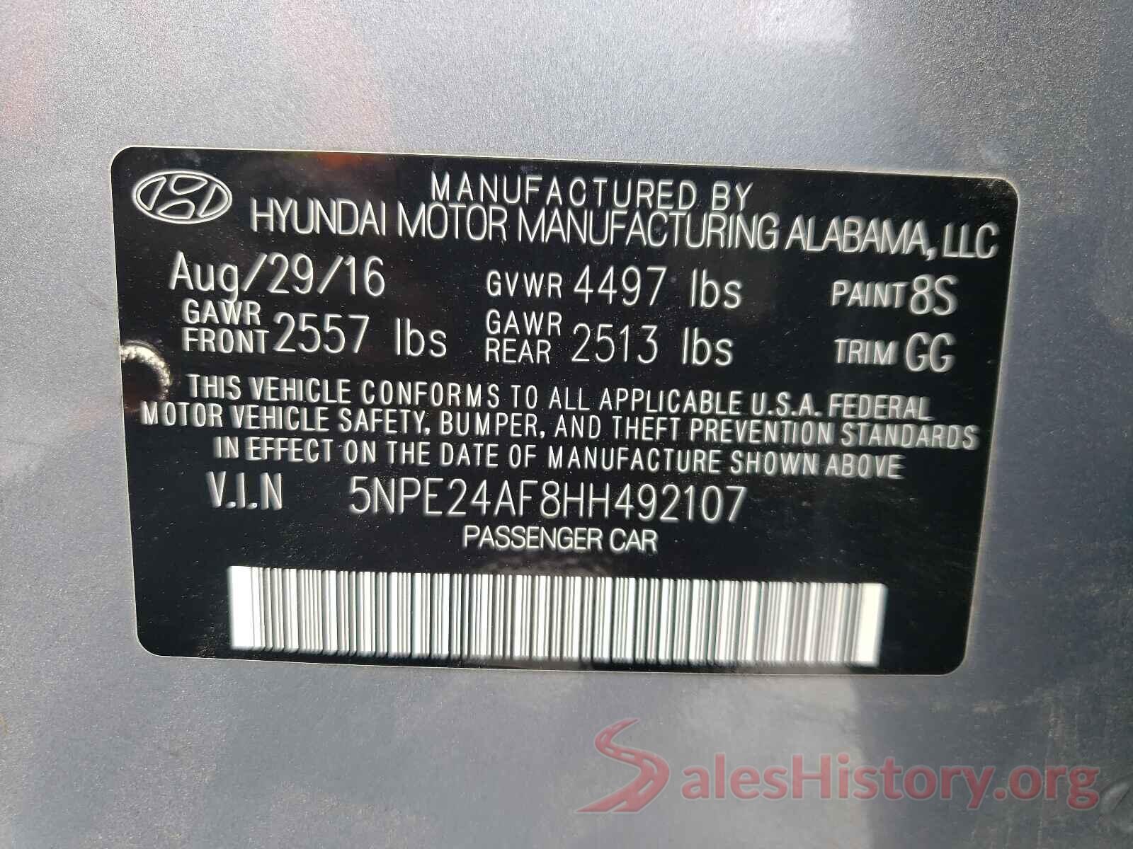 5NPE24AF8HH492107 2017 HYUNDAI SONATA