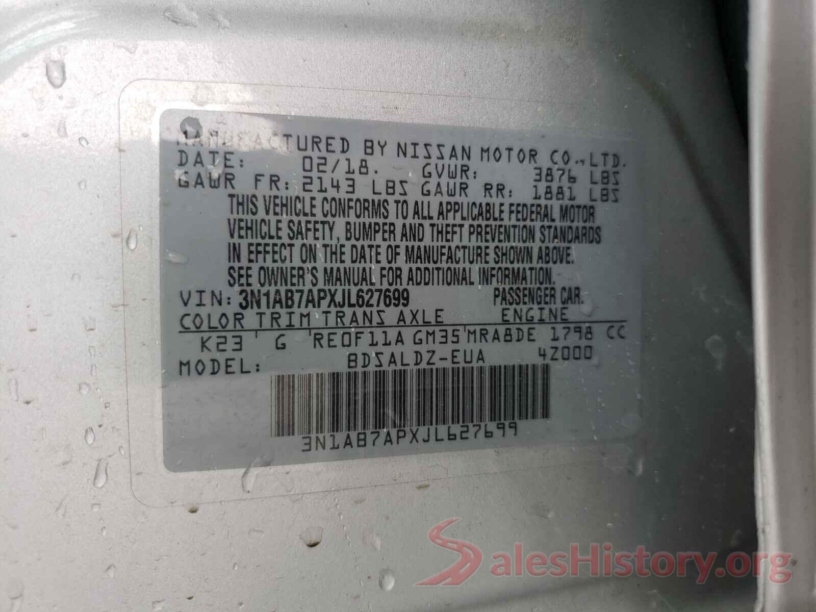 3N1AB7APXJL627699 2018 NISSAN SENTRA