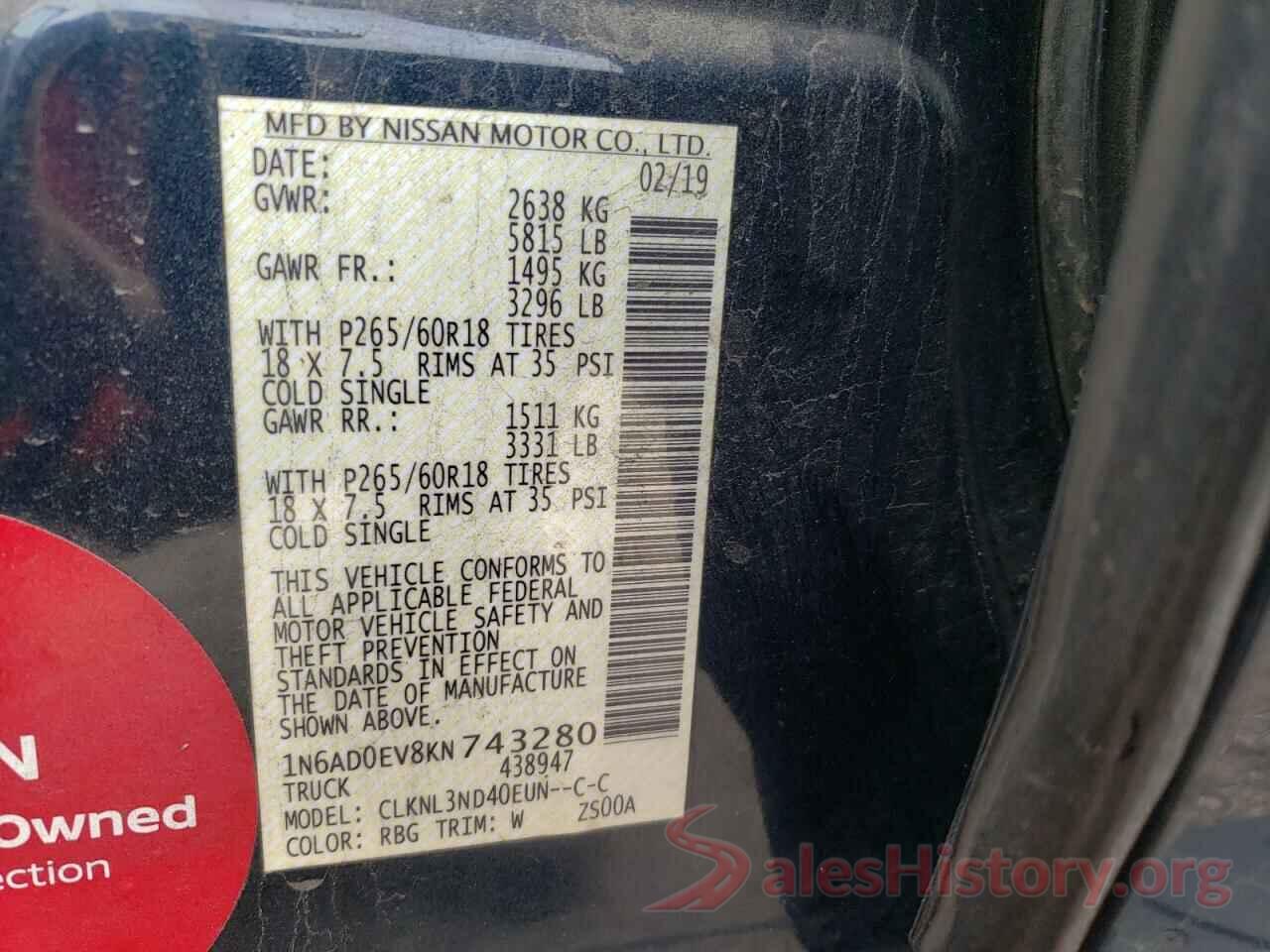 1N6AD0EV8KN743280 2019 NISSAN FRONTIER