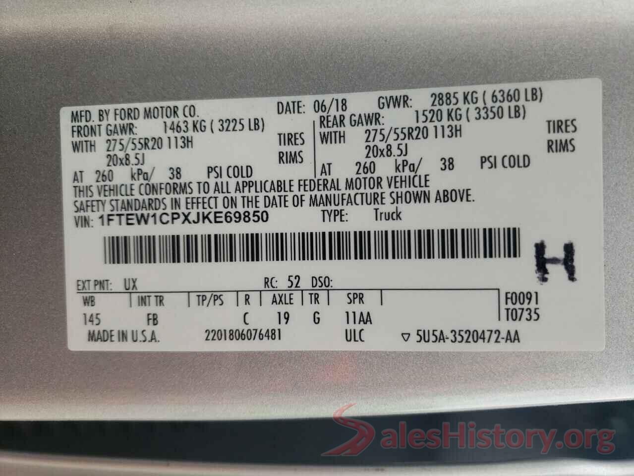 1FTEW1CPXJKE69850 2018 FORD F-150