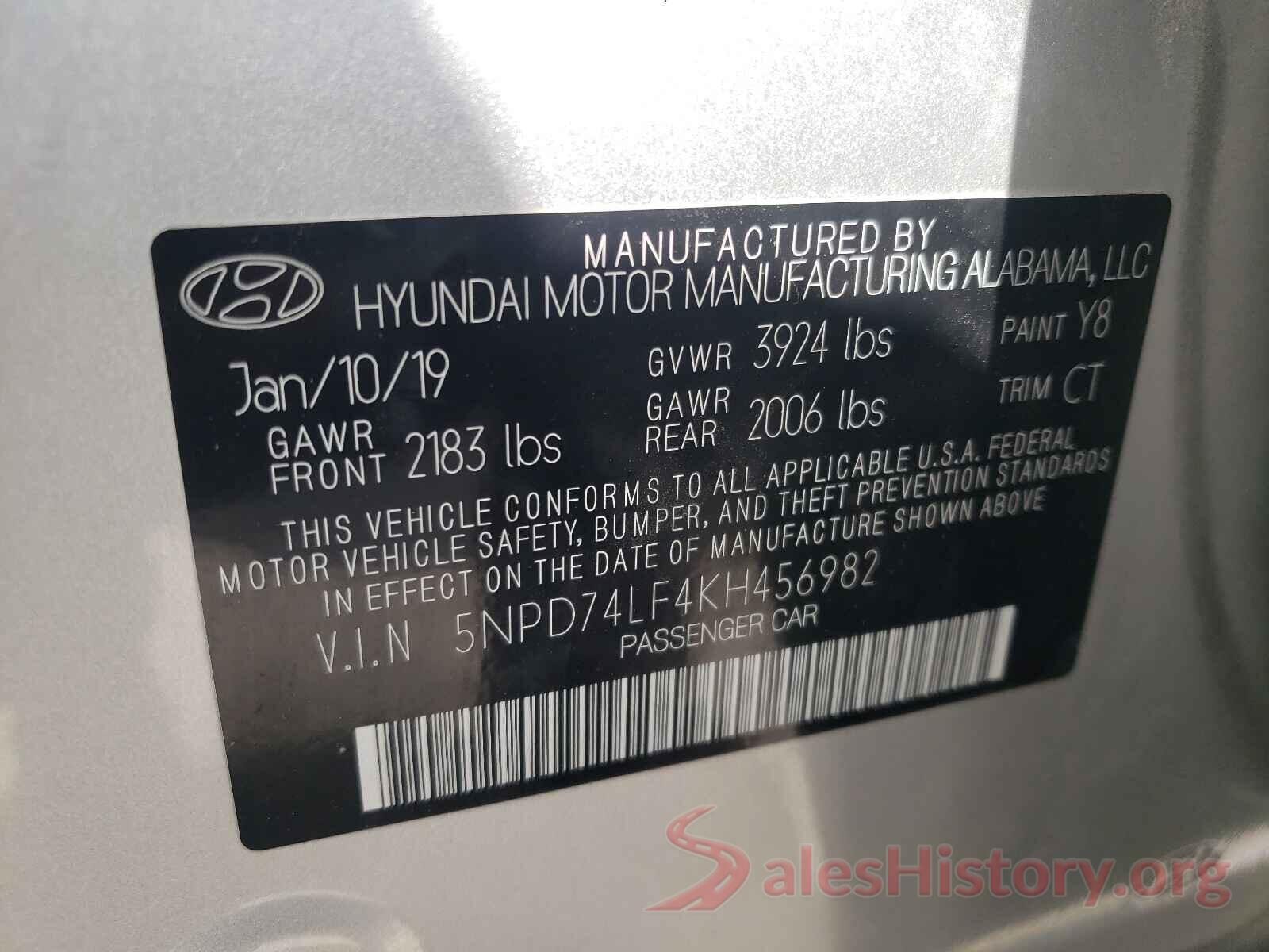 5NPD74LF4KH456982 2019 HYUNDAI ELANTRA