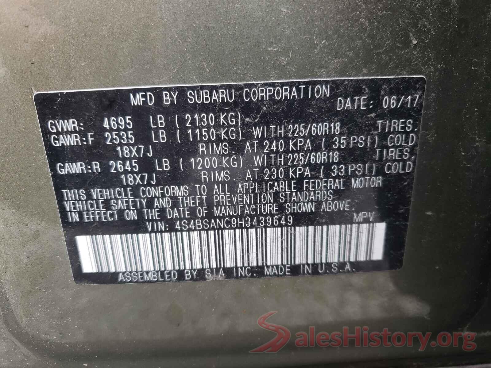 4S4BSANC9H3439649 2017 SUBARU OUTBACK