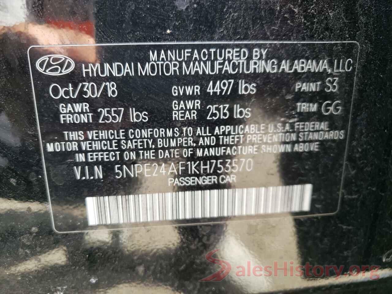 5NPE24AF1KH753570 2019 HYUNDAI SONATA