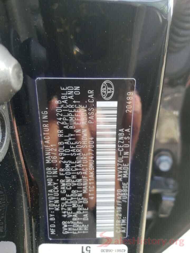 4T1C11AK9MU477004 2021 TOYOTA CAMRY